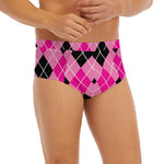 Black And Pink Argyle Pattern Print Men's Briefs