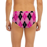 Black And Pink Argyle Pattern Print Men's Briefs