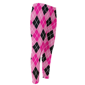 Black And Pink Argyle Pattern Print Men's Compression Pants