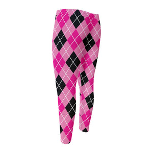 Black And Pink Argyle Pattern Print Men's Compression Pants