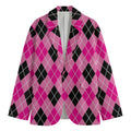 Black And Pink Argyle Pattern Print Men's Cotton Blazer