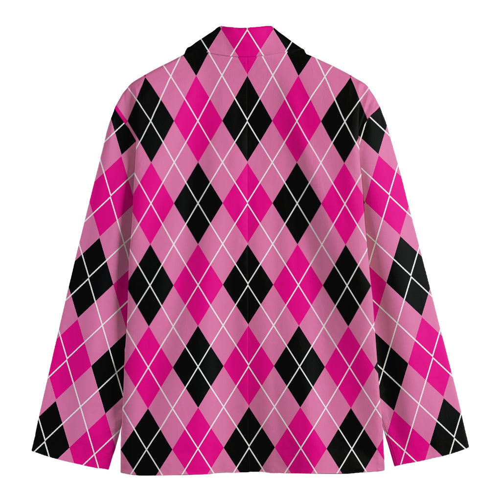 Black And Pink Argyle Pattern Print Men's Cotton Blazer