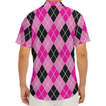 Black And Pink Argyle Pattern Print Men's Deep V-Neck Shirt