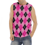 Black And Pink Argyle Pattern Print Men's Fitness Tank Top