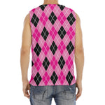 Black And Pink Argyle Pattern Print Men's Fitness Tank Top