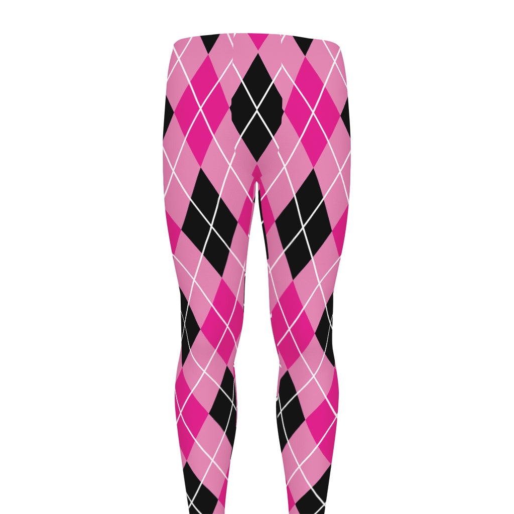 Black And Pink Argyle Pattern Print Men's leggings