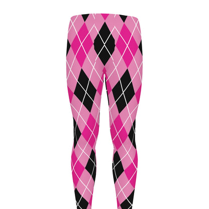 Black And Pink Argyle Pattern Print Men's leggings