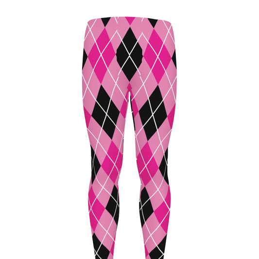 Black And Pink Argyle Pattern Print Men's leggings