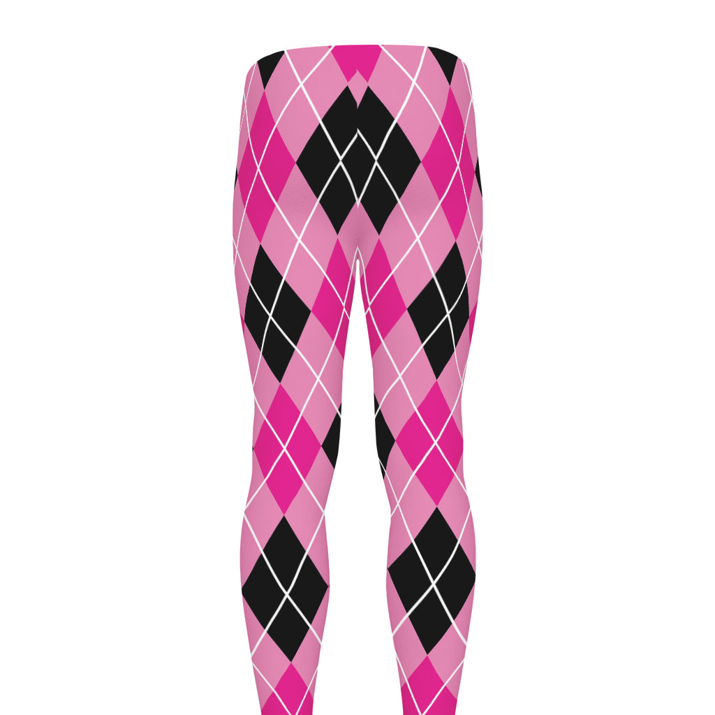 Black And Pink Argyle Pattern Print Men's leggings