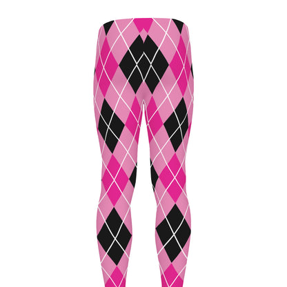 Black And Pink Argyle Pattern Print Men's leggings