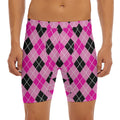 Black And Pink Argyle Pattern Print Men's Long Boxer Briefs
