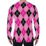 Black And Pink Argyle Pattern Print Men's Long Sleeve T-Shirt