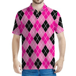 Black And Pink Argyle Pattern Print Men's Polo Shirt