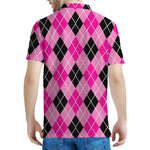 Black And Pink Argyle Pattern Print Men's Polo Shirt