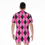 Black And Pink Argyle Pattern Print Men's Rompers