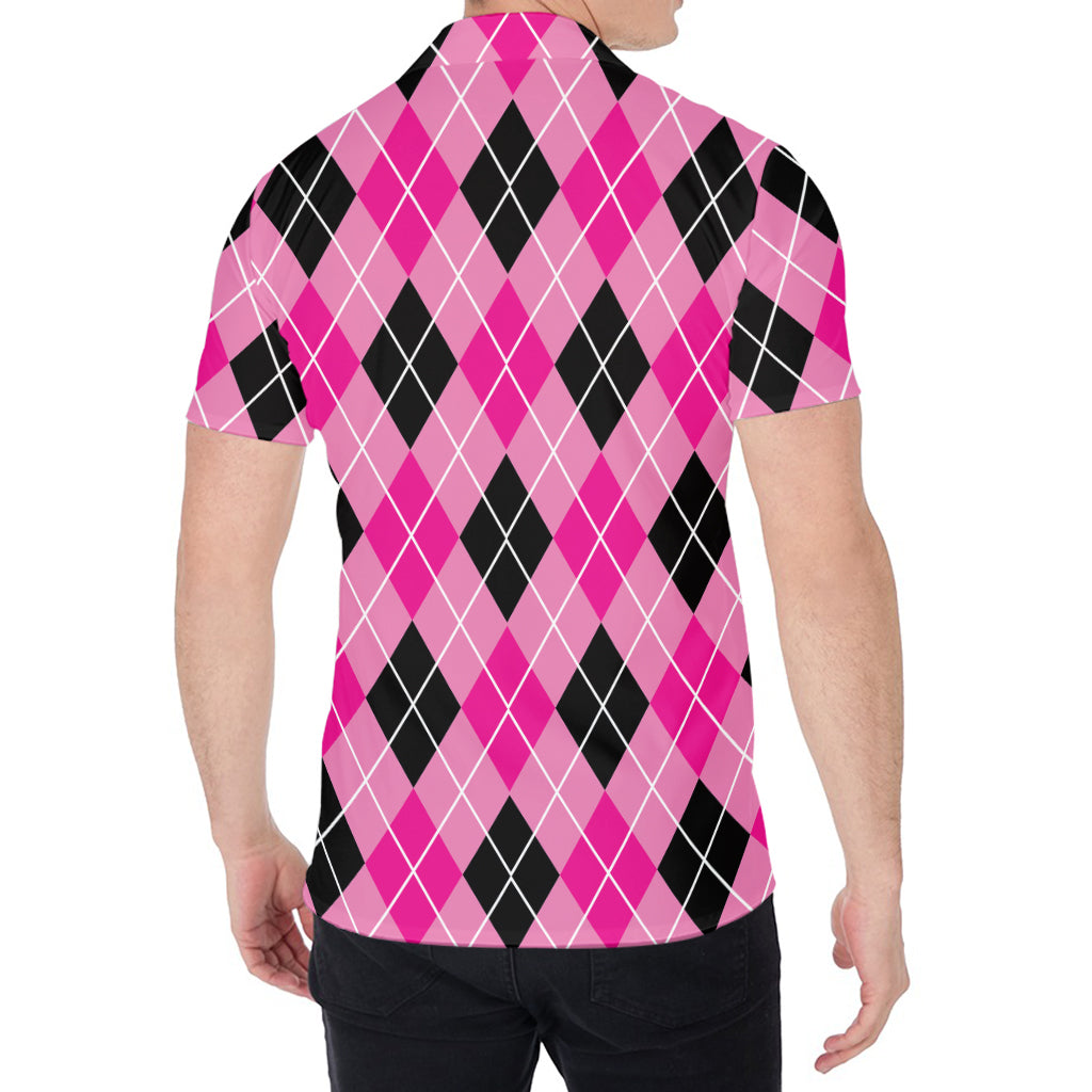 Black And Pink Argyle Pattern Print Men's Shirt