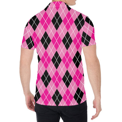 Black And Pink Argyle Pattern Print Men's Shirt