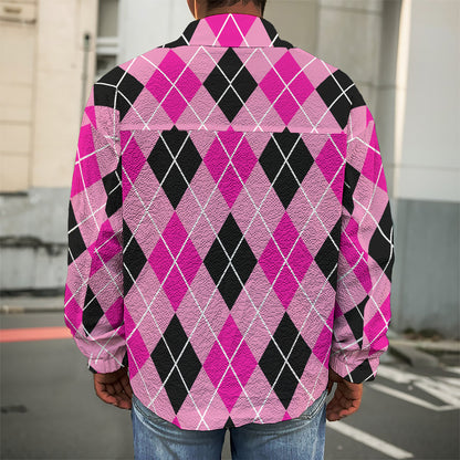 Black And Pink Argyle Pattern Print Men's Shirt Jacket