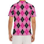 Black And Pink Argyle Pattern Print Men's Short Sleeve Rash Guard
