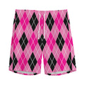 Black And Pink Argyle Pattern Print Men's Athletic Shorts