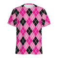 Black And Pink Argyle Pattern Print Men's Athletic T-Shirt