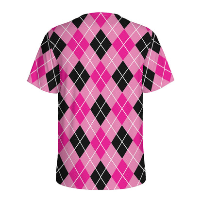Black And Pink Argyle Pattern Print Men's Sports T-Shirt