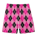 Black And Pink Argyle Pattern Print Men's Swim Trunks