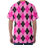 Black And Pink Argyle Pattern Print Men's Velvet T-Shirt