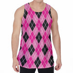 Black And Pink Argyle Pattern Print Men's Velvet Tank Top