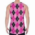 Black And Pink Argyle Pattern Print Men's Velvet Tank Top