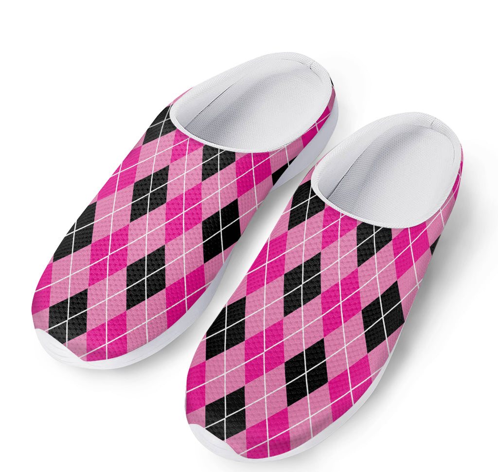 Black And Pink Argyle Pattern Print Mesh Casual Shoes