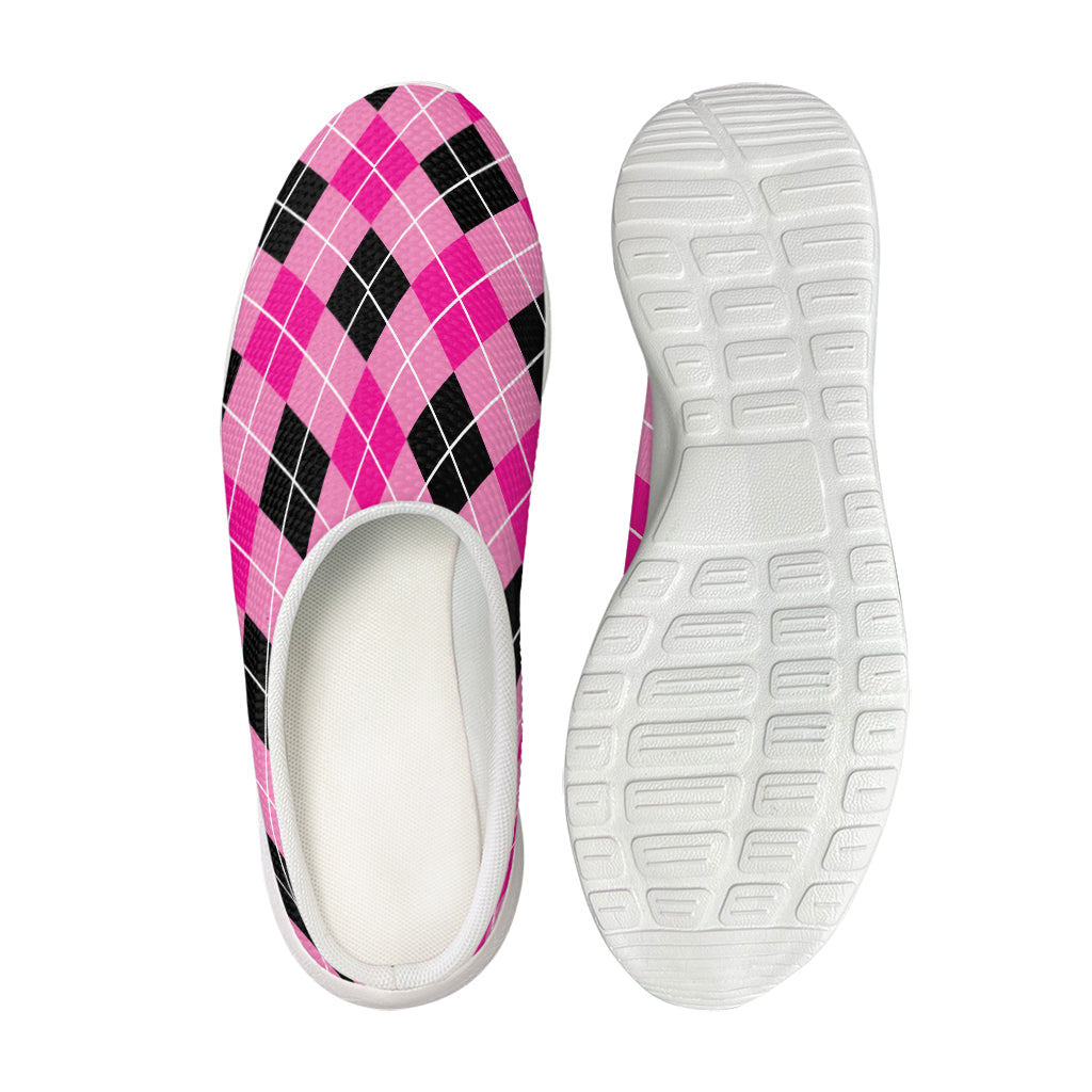 Black And Pink Argyle Pattern Print Mesh Casual Shoes