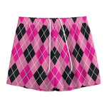 Black And Pink Argyle Pattern Print Mesh Shorts