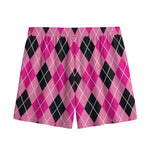 Black And Pink Argyle Pattern Print Mesh Shorts