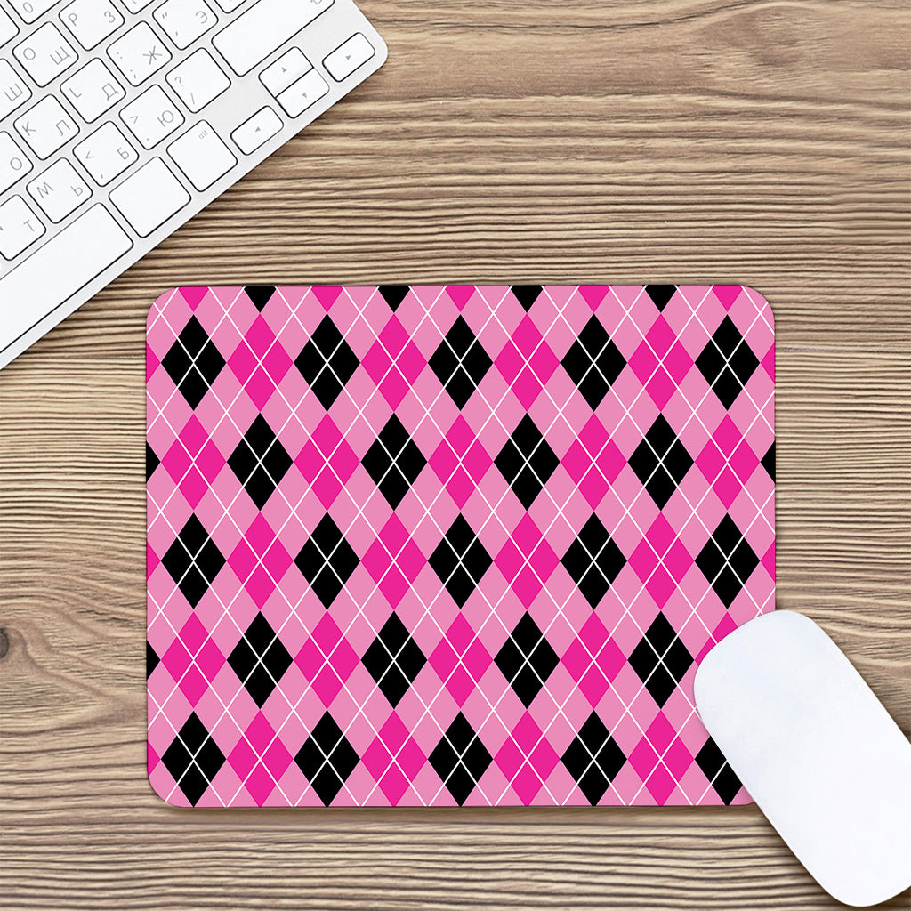 Black And Pink Argyle Pattern Print Mouse Pad