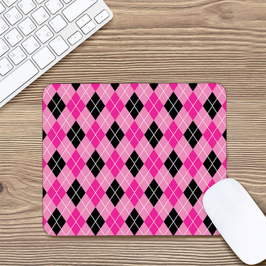 Black And Pink Argyle Pattern Print Mouse Pad