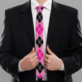 Black And Pink Argyle Pattern Print Necktie