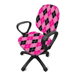 Black And Pink Argyle Pattern Print Office Chair Cover