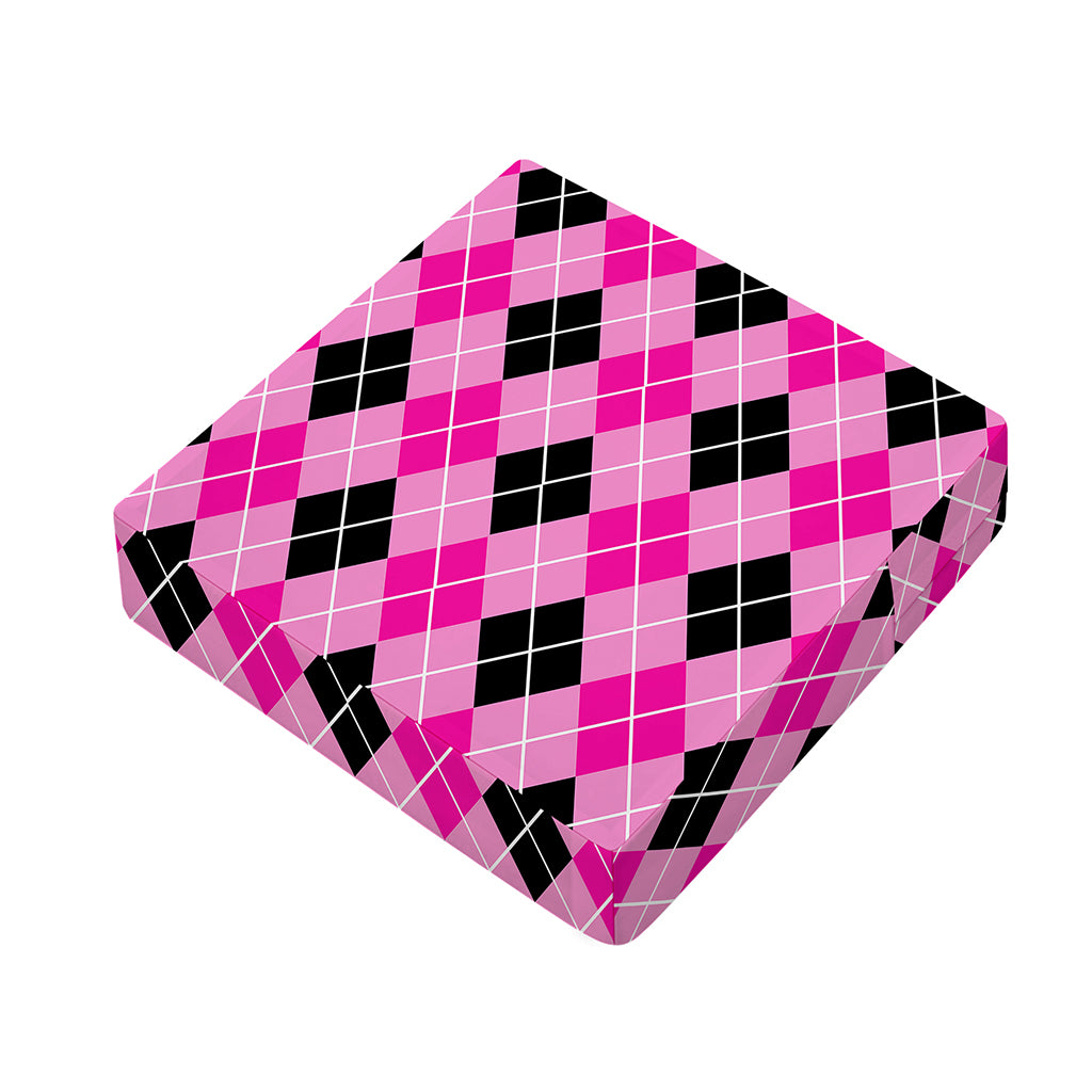 Black And Pink Argyle Pattern Print Outdoor Seat Cushion Cover