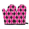 Black And Pink Argyle Pattern Print Oven Mitts