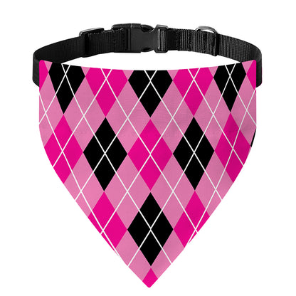 Black And Pink Argyle Pattern Print Over The Collar Dog Bandana