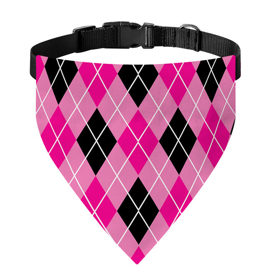 Black And Pink Argyle Pattern Print Over The Collar Dog Bandana