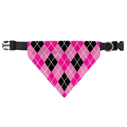 Black And Pink Argyle Pattern Print Over The Collar Dog Bandana