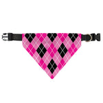 Black And Pink Argyle Pattern Print Over The Collar Dog Bandana