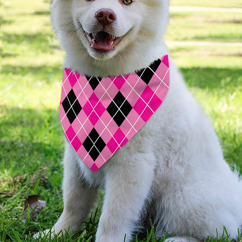 Black And Pink Argyle Pattern Print Over The Collar Dog Bandana