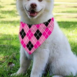 Black And Pink Argyle Pattern Print Over The Collar Dog Bandana