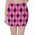 Black And Pink Argyle Pattern Print Pencil Mini Skirt