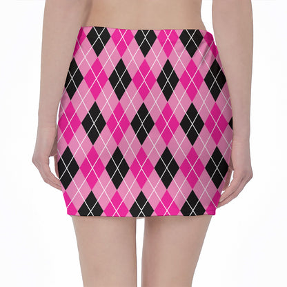 Black And Pink Argyle Pattern Print Pencil Mini Skirt