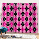 Black And Pink Argyle Pattern Print Pencil Pleat Curtains