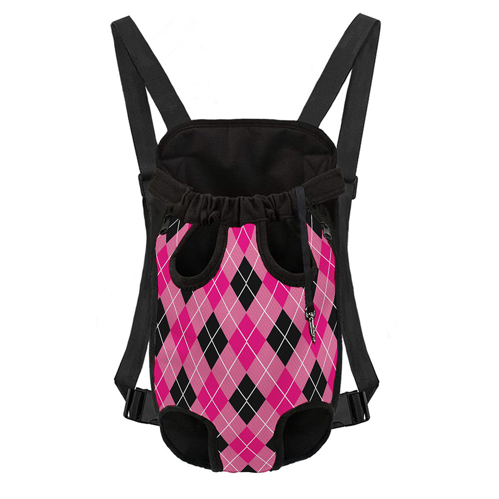 Black And Pink Argyle Pattern Print Pet Carrier Backpack